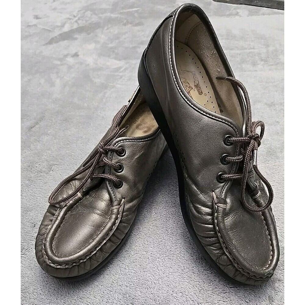 SAS Tripad Metallic Pewter Grey‎ Siesta Lace-up Casual Moc Shoes, size 7 Narrow